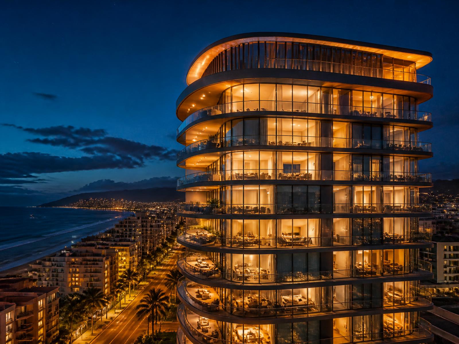 Edifício iluminado durante a noite